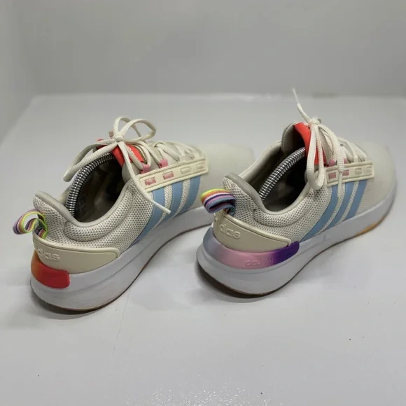 Adidas Cloudfoam Super Pride Shoes Womens 10 Cream Blue Rainbow Running Sneakers - Picture 6 of 15